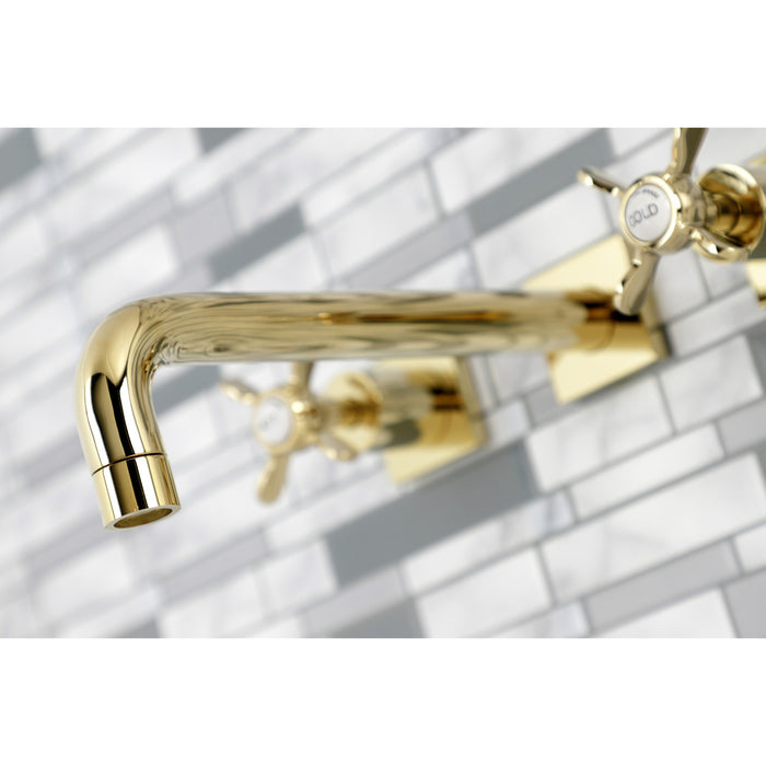 Kingston Tulare KS6022BEX - Essex Two-Handle 3-Hole Wall Mount Tub Faucet, Polished Brass