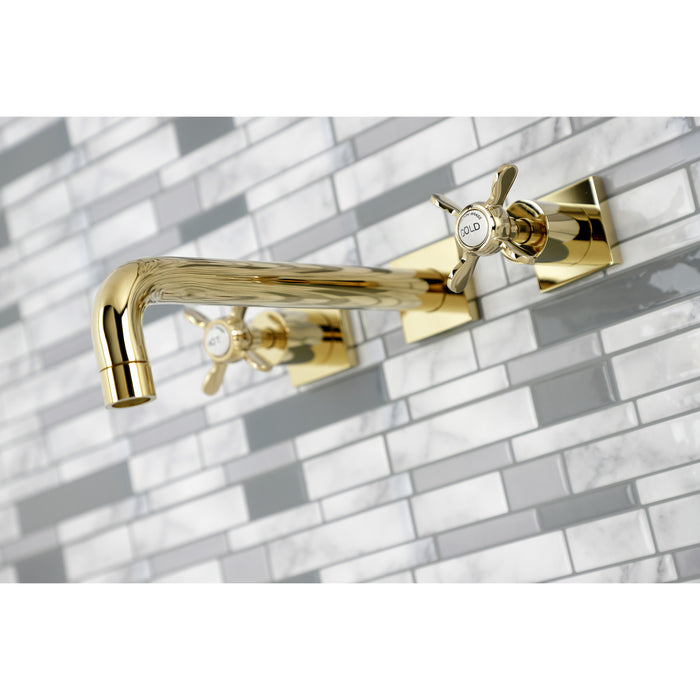 Kingston Tulare KS6022BEX - Essex Two-Handle 3-Hole Wall Mount Tub Faucet, Polished Brass