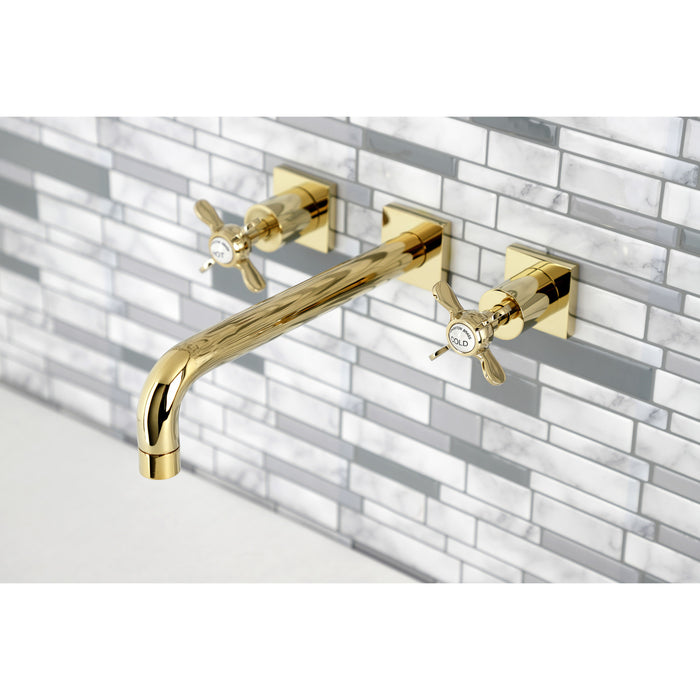Kingston Tulare KS6022BEX - Essex Two-Handle 3-Hole Wall Mount Tub Faucet, Polished Brass