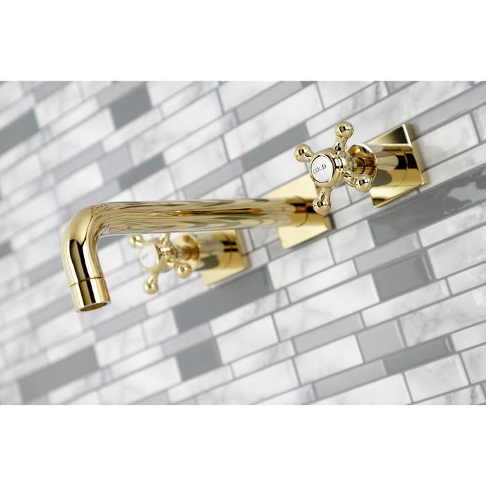 Kingston Tulare KS6022BX - Metropolitan Two-Handle 3-Hole Wall Mount Tub Faucet, Polished Brass