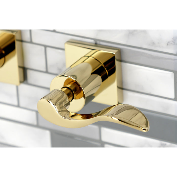Kingston Tulare KS6022DFL - NuWave Two-Handle 3-Hole Wall Mount Tub Faucet, Polished Brass
