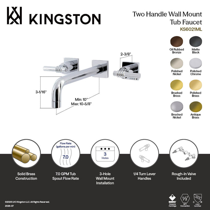 Kingston Sona KS6022ML - Milano Two-Handle 3-Hole Wall Mount Tub Faucet, Polished Brass