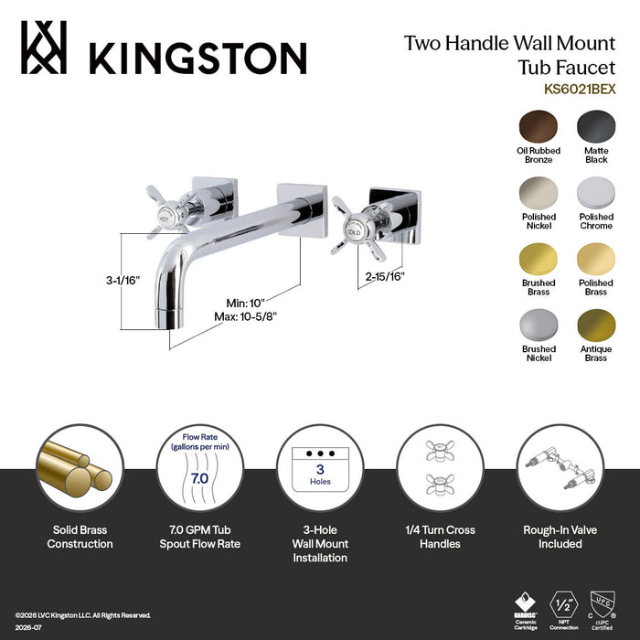 Kingston Tulare KS6023BEX - Essex Two-Handle 3-Hole Wall Mount Tub Faucet, Antique Brass