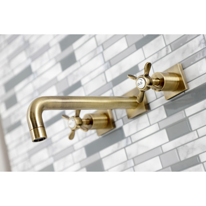 Kingston Tulare KS6023BEX - Essex Two-Handle 3-Hole Wall Mount Tub Faucet, Antique Brass