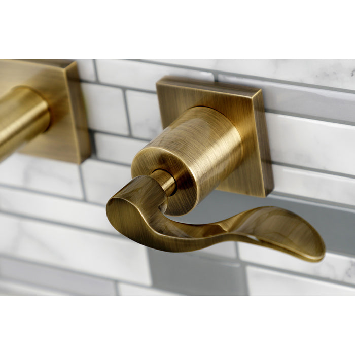 Kingston Tulare KS6023DFL - NuWave Two-Handle 3-Hole Wall Mount Tub Faucet, Antique Brass