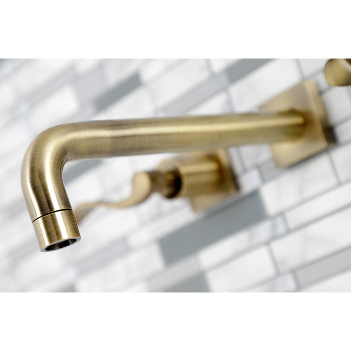 Kingston Tulare KS6023DFL - NuWave Two-Handle 3-Hole Wall Mount Tub Faucet, Antique Brass