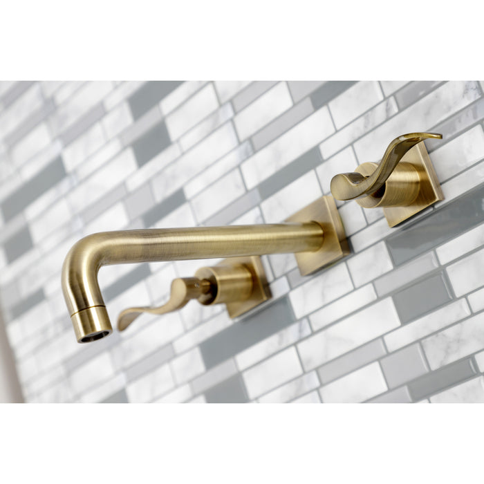 Kingston Tulare KS6023DFL - NuWave Two-Handle 3-Hole Wall Mount Tub Faucet, Antique Brass