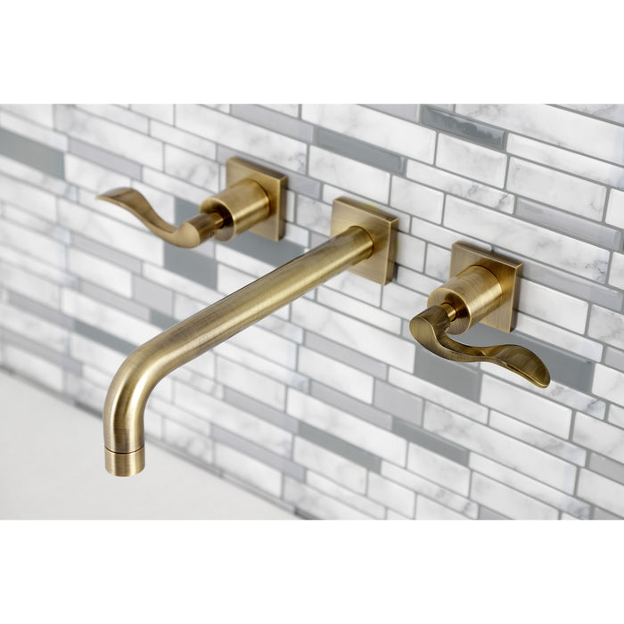 Kingston Tulare KS6023DFL - NuWave Two-Handle 3-Hole Wall Mount Tub Faucet, Antique Brass