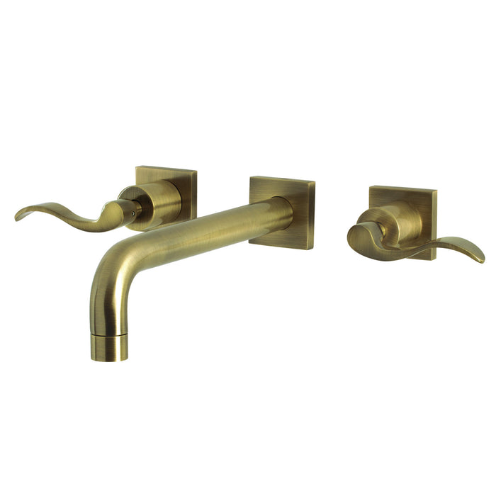Kingston Tulare KS6023DFL - NuWave Two-Handle 3-Hole Wall Mount Tub Faucet, Antique Brass