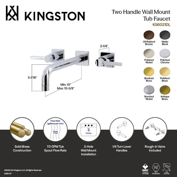 Kingston Sona KS6023DL - Concord Two-Handle 3-Hole Wall Mount Tub Faucet, Antique Brass