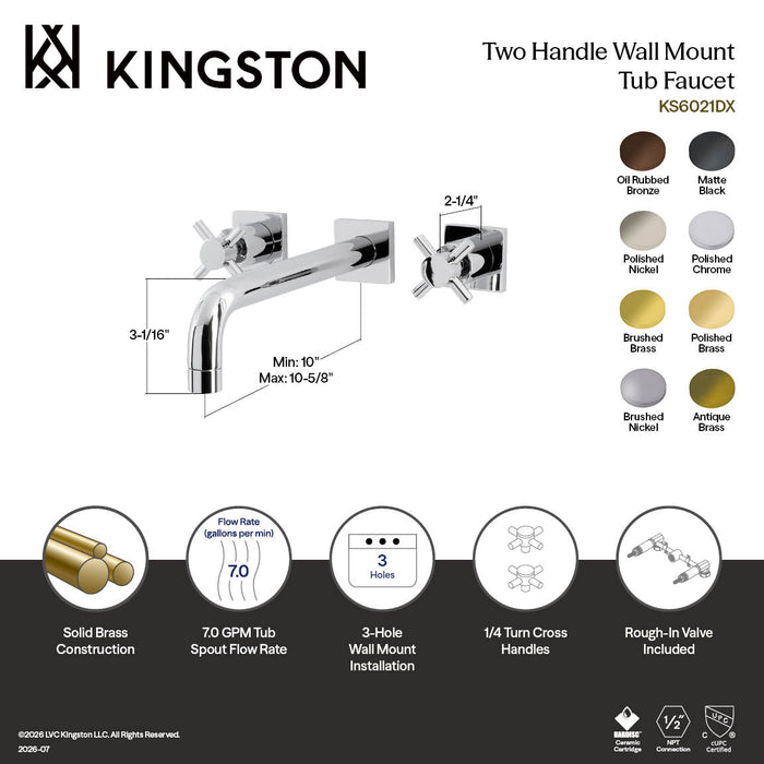 Kingston Sona KS6023DX - Concord Two-Handle 3-Hole Wall Mount Tub Faucet, Antique Brass