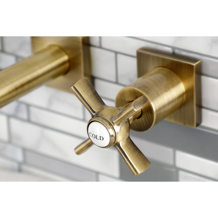 Kingston Tulare KS6023ZX - Millennium Two-Handle 3-Hole Wall Mount Tub Faucet, Antique Brass