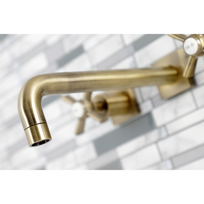 Kingston Tulare KS6023ZX - Millennium Two-Handle 3-Hole Wall Mount Tub Faucet, Antique Brass