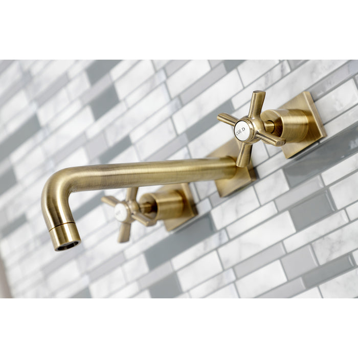 Kingston Tulare KS6023ZX - Millennium Two-Handle 3-Hole Wall Mount Tub Faucet, Antique Brass