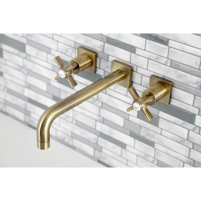 Kingston Tulare KS6023ZX - Millennium Two-Handle 3-Hole Wall Mount Tub Faucet, Antique Brass