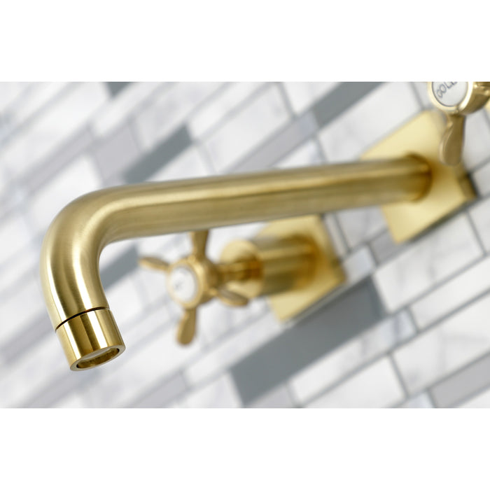 Kingston Tulare KS6027BEX - Essex Two-Handle 3-Hole Wall Mount Tub Faucet, Brushed Brass