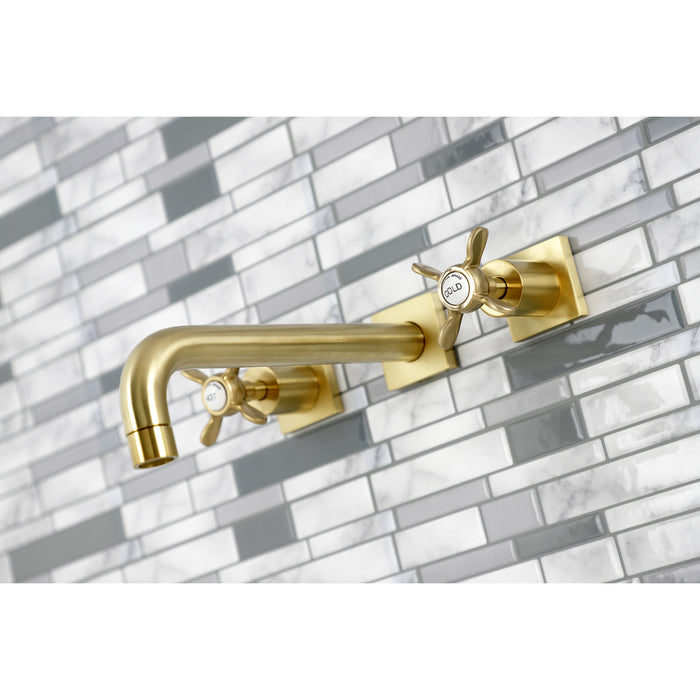 Kingston Tulare KS6027BEX - Essex Two-Handle 3-Hole Wall Mount Tub Faucet, Brushed Brass