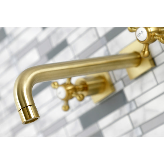 Kingston Tulare KS6027BX - Metropolitan Two-Handle 3-Hole Wall Mount Tub Faucet, Brushed Brass