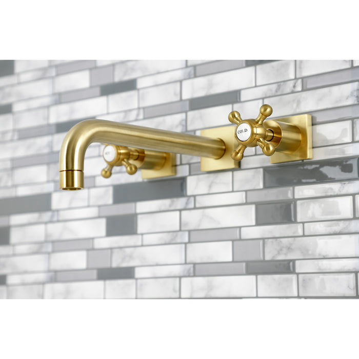 Kingston Tulare KS6027BX - Metropolitan Two-Handle 3-Hole Wall Mount Tub Faucet, Brushed Brass