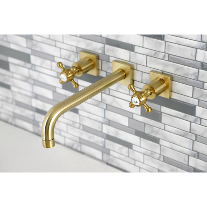Kingston Tulare KS6027BX - Metropolitan Two-Handle 3-Hole Wall Mount Tub Faucet, Brushed Brass