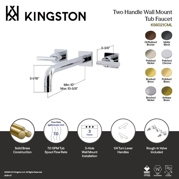 Kingston Sona KS6027CML - Manhattan Two-Handle 3-Hole Wall Mount Tub Faucet, Brushed Brass