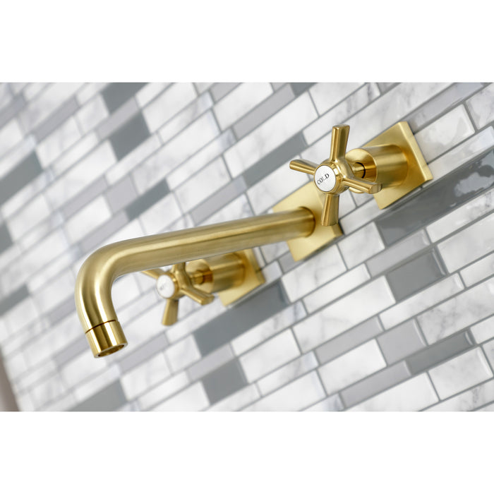 Kingston Tulare KS6027ZX - Millennium Two-Handle 3-Hole Wall Mount Tub Faucet, Brushed Brass