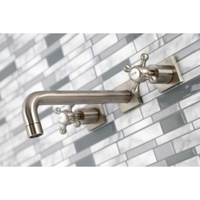 Kingston Tulare KS6028BX - Metropolitan Two-Handle 3-Hole Wall Mount Tub Faucet, Brushed Nickel