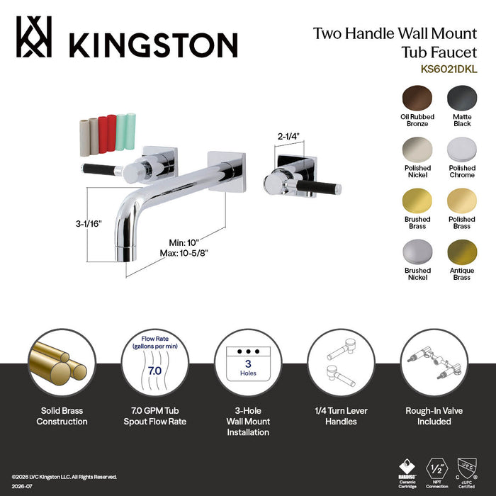 Kingston Sona KS6028DKL - Kaiser Two-Handle 3-Hole Wall Mount Tub Faucet, Brushed Nickel