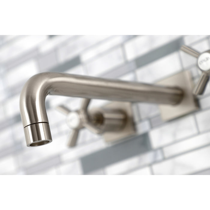 Kingston Tulare KS6028ZX - Millennium Two-Handle 3-Hole Wall Mount Tub Faucet, Brushed Nickel