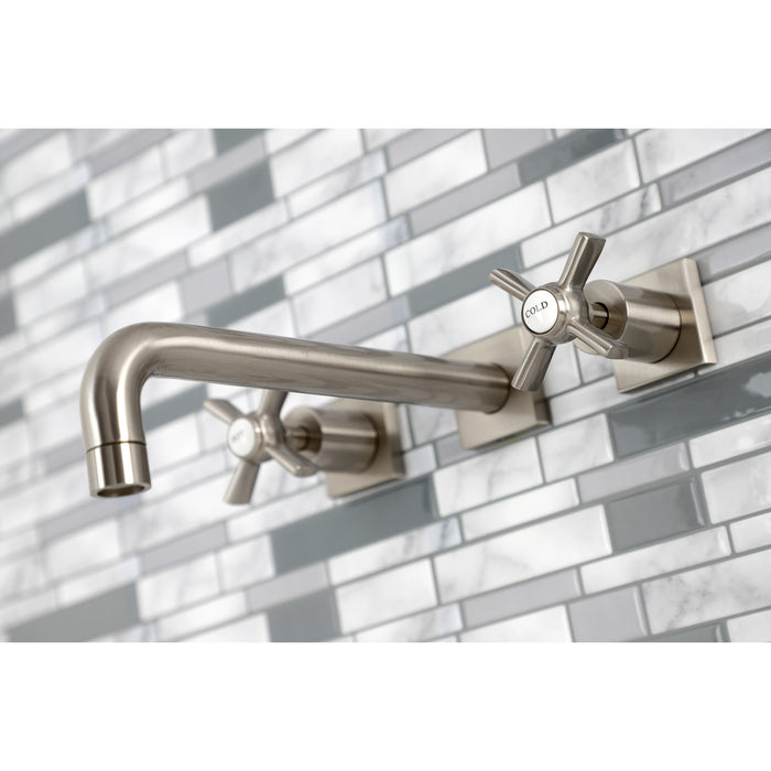 Kingston Tulare KS6028ZX - Millennium Two-Handle 3-Hole Wall Mount Tub Faucet, Brushed Nickel