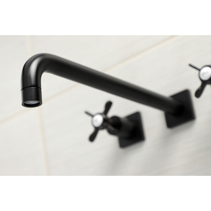 Kingston Tulare KS6040BEX - Essex Two-Handle 3-Hole Wall Mount Tub Faucet, Matte Black