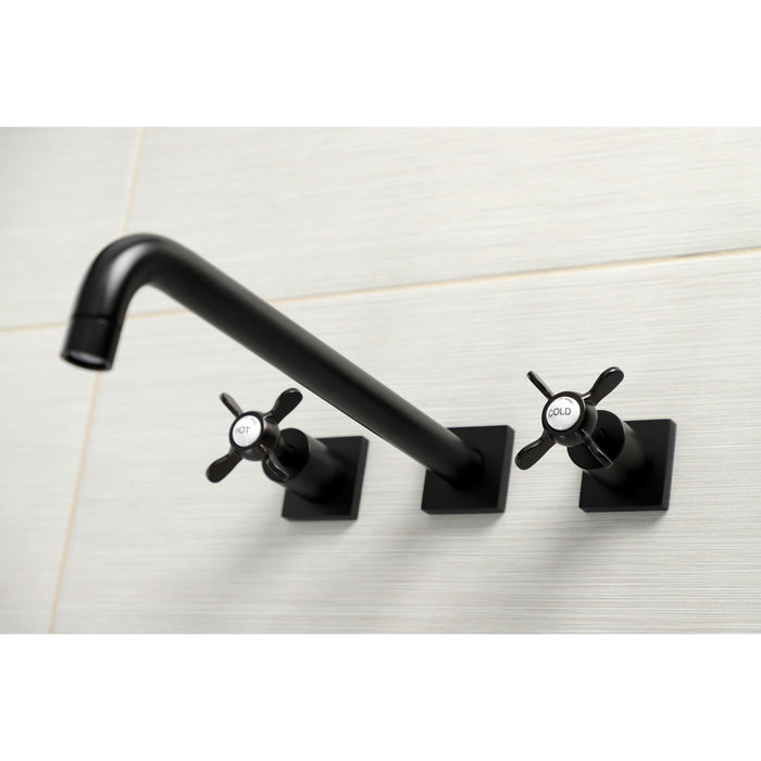 Kingston Tulare KS6040BEX - Essex Two-Handle 3-Hole Wall Mount Tub Faucet, Matte Black