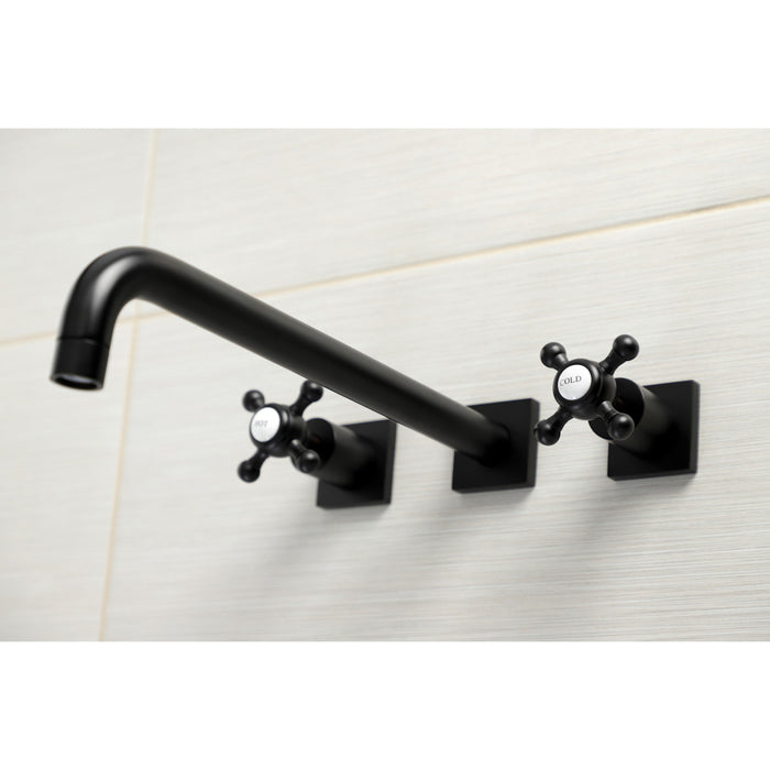 Kingston Tulare KS6040BX - Metropolitan Two-Handle 3-Hole Wall Mount Tub Faucet, Matte Black