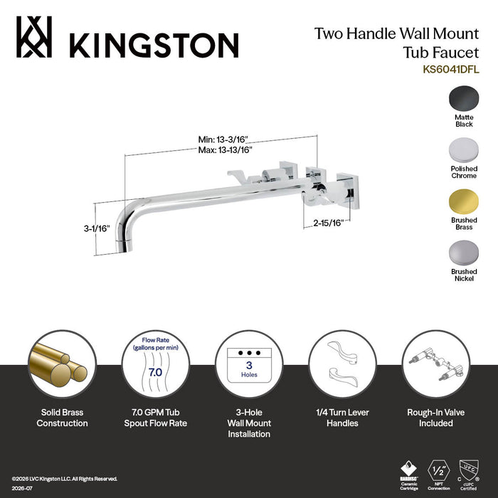 Kingston Tulare KS6040DFL - NuWave Two-Handle 3-Hole Wall Mount Tub Faucet, Matte Black