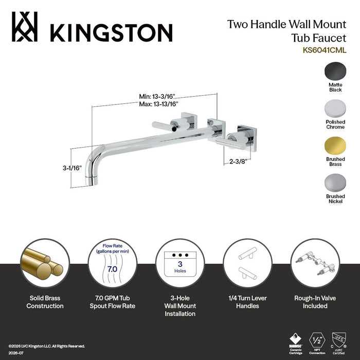 Kingston Sona KS6041CML - Manhattan Two-Handle 3-Hole Wall Mount Tub Faucet, Polished Chrome