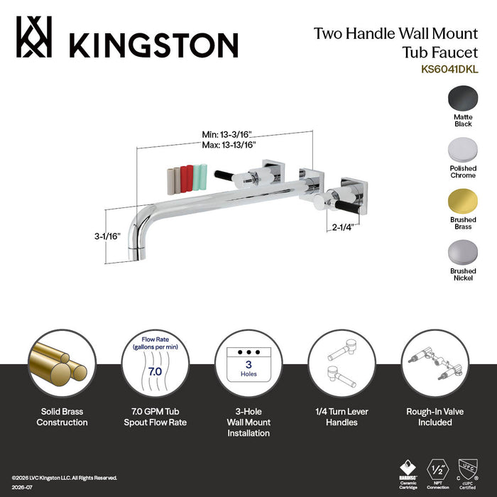 Kingston Sona KS6041DKL - Kaiser Two-Handle 3-Hole Wall Mount Tub Faucet, Polished Chrome