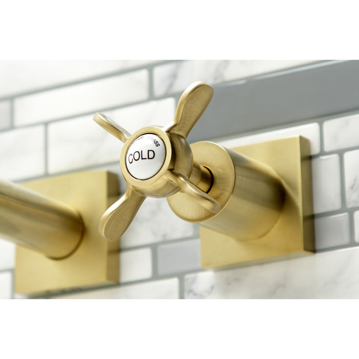 Kingston Tulare KS6047BEX - Essex Two-Handle 3-Hole Wall Mount Tub Faucet, Brushed Brass
