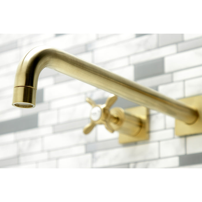 Kingston Tulare KS6047BEX - Essex Two-Handle 3-Hole Wall Mount Tub Faucet, Brushed Brass