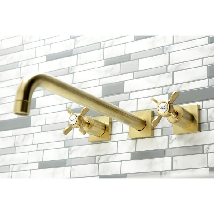 Kingston Tulare KS6047BEX - Essex Two-Handle 3-Hole Wall Mount Tub Faucet, Brushed Brass