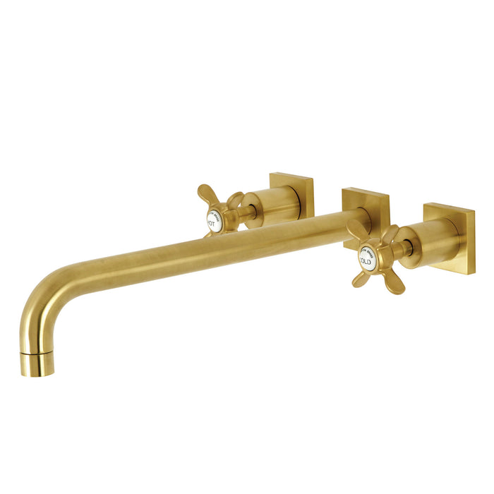 Kingston Tulare KS6047BEX - Essex Two-Handle 3-Hole Wall Mount Tub Faucet, Brushed Brass