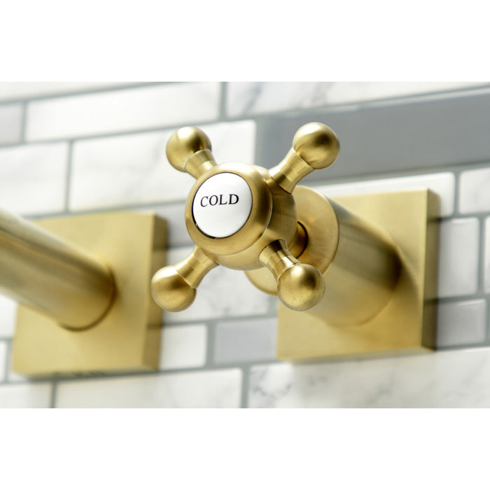 Kingston Tulare KS6047BX - Metropolitan Two-Handle 3-Hole Wall Mount Tub Faucet, Brushed Brass