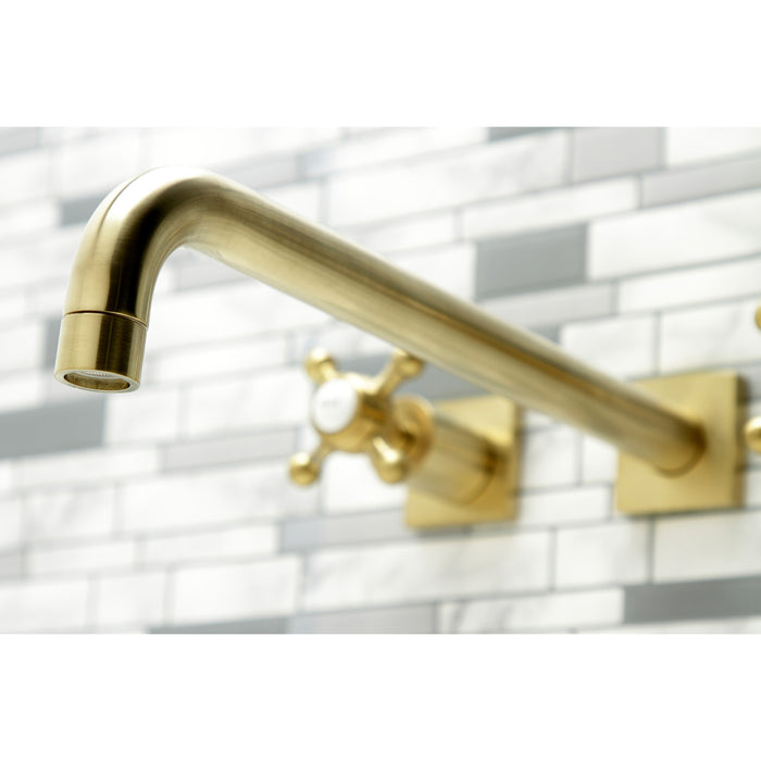Kingston Tulare KS6047BX - Metropolitan Two-Handle 3-Hole Wall Mount Tub Faucet, Brushed Brass