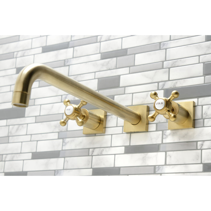 Kingston Tulare KS6047BX - Metropolitan Two-Handle 3-Hole Wall Mount Tub Faucet, Brushed Brass