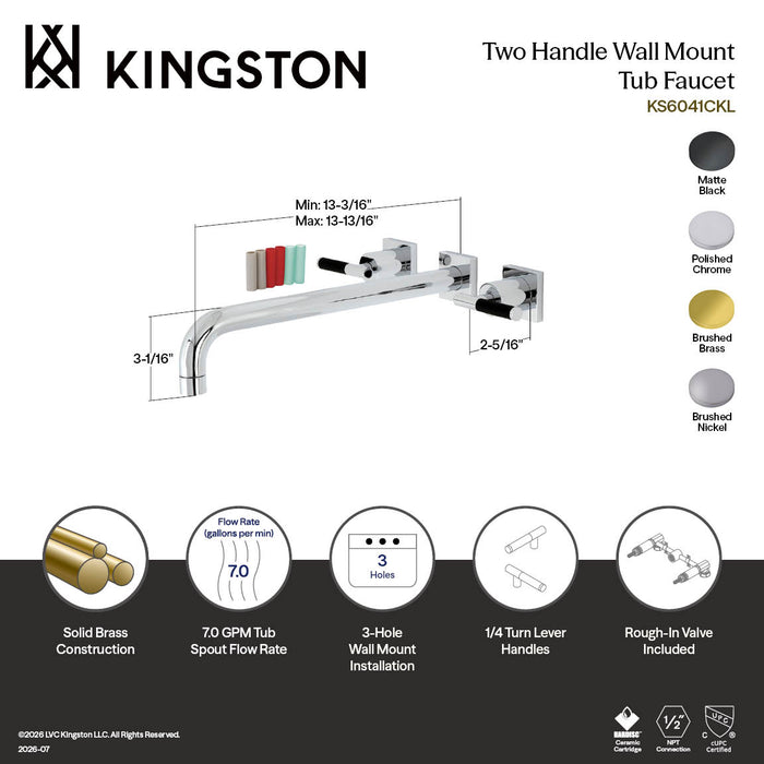 Kingston Sona KS6047CKL - Kaiser Two-Handle 3-Hole Wall Mount Tub Faucet, Brushed Brass