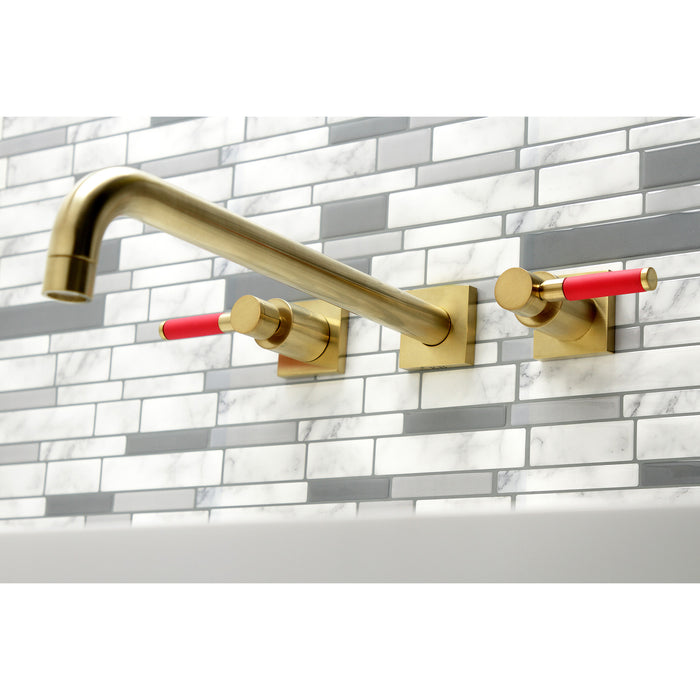 Kingston Sona KS6047DKL - Kaiser Two-Handle 3-Hole Wall Mount Tub Faucet, Brushed Brass