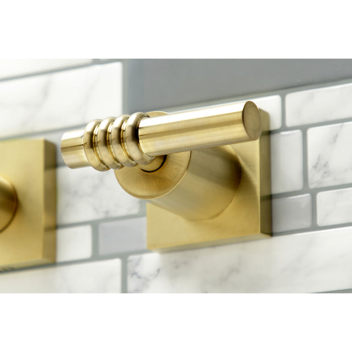 Kingston Tulare KS6047ML - Milano Two-Handle 3-Hole Wall Mount Tub Faucet, Brushed Brass