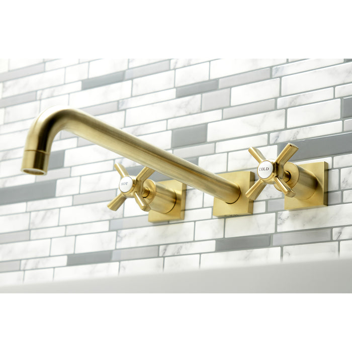 Kingston Tulare KS6047ZX - Millennium Two-Handle 3-Hole Wall Mount Tub Faucet, Brushed Brass