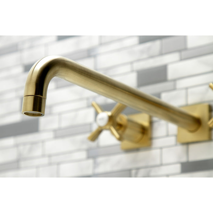 Kingston Tulare KS6047ZX - Millennium Two-Handle 3-Hole Wall Mount Tub Faucet, Brushed Brass