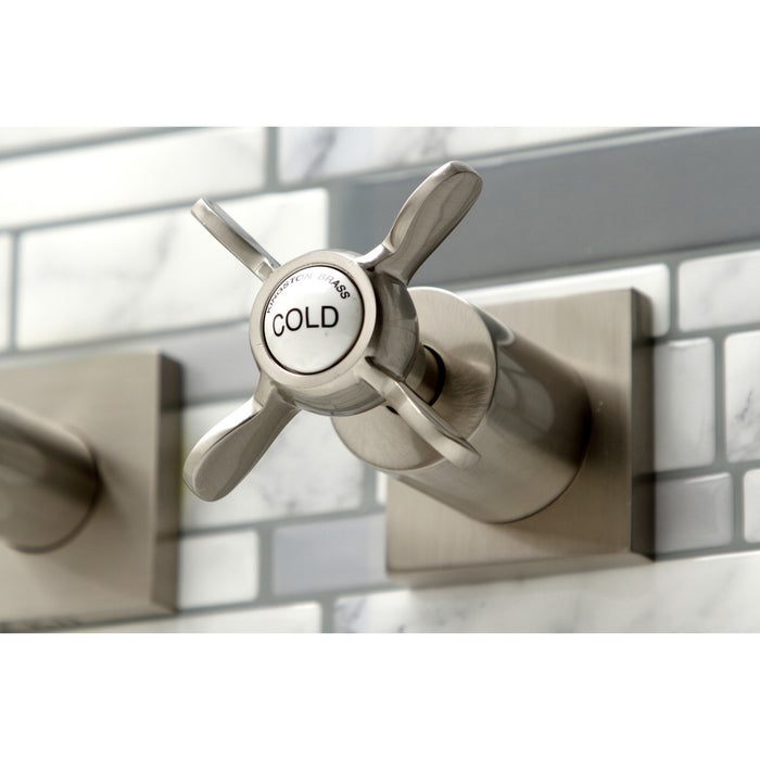 Kingston Tulare KS6048BEX - Essex Two-Handle 3-Hole Wall Mount Tub Faucet, Brushed Nickel