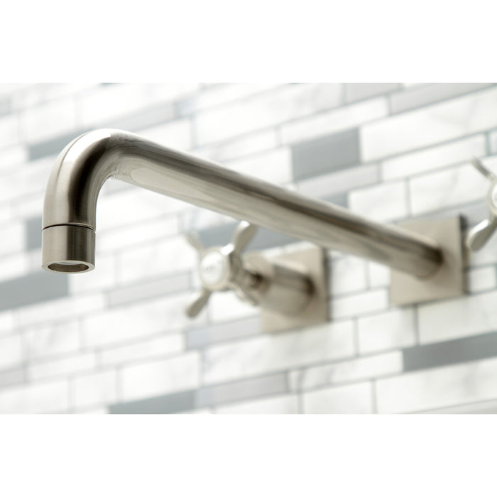 Kingston Tulare KS6048BEX - Essex Two-Handle 3-Hole Wall Mount Tub Faucet, Brushed Nickel